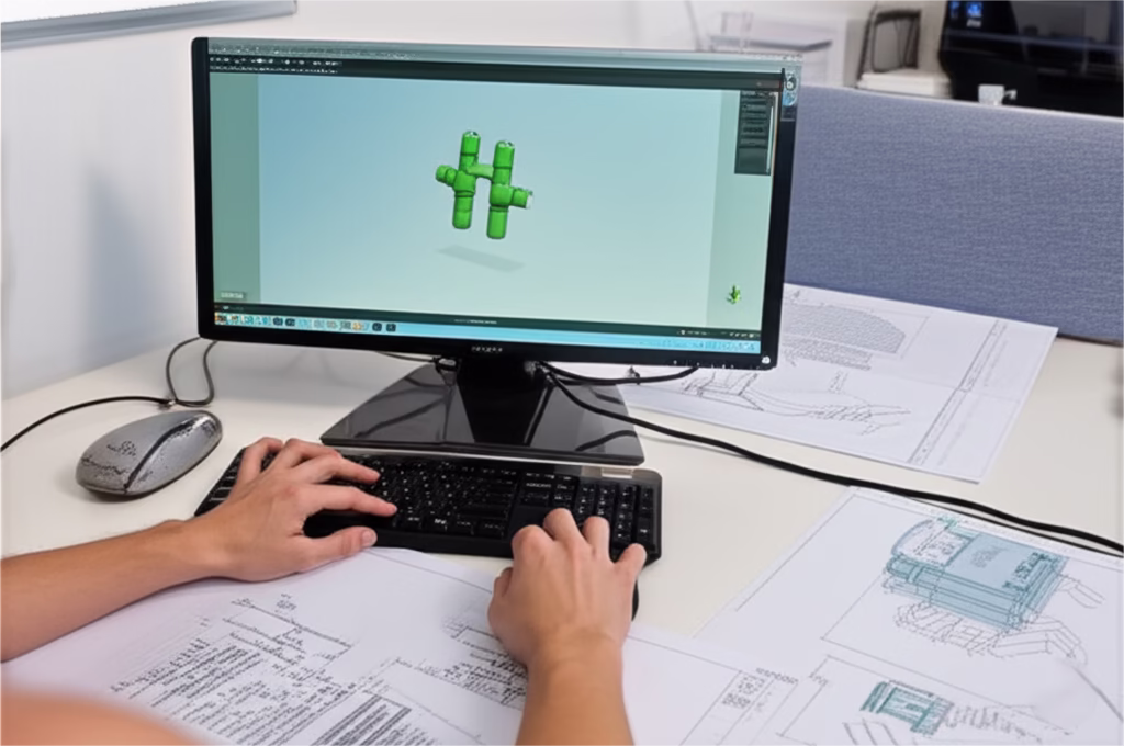 Engineer Performing Design For Manufacturability (dfm) Analysis In Cad Software To Reduce Cnc Machining Costs.