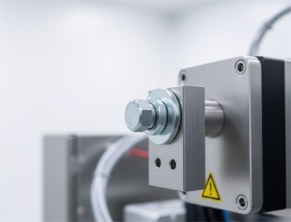 A Perfectly Installed Zinc Plated Fastener Securing A Component On A Piece Of High Tech Industrial Machinery.