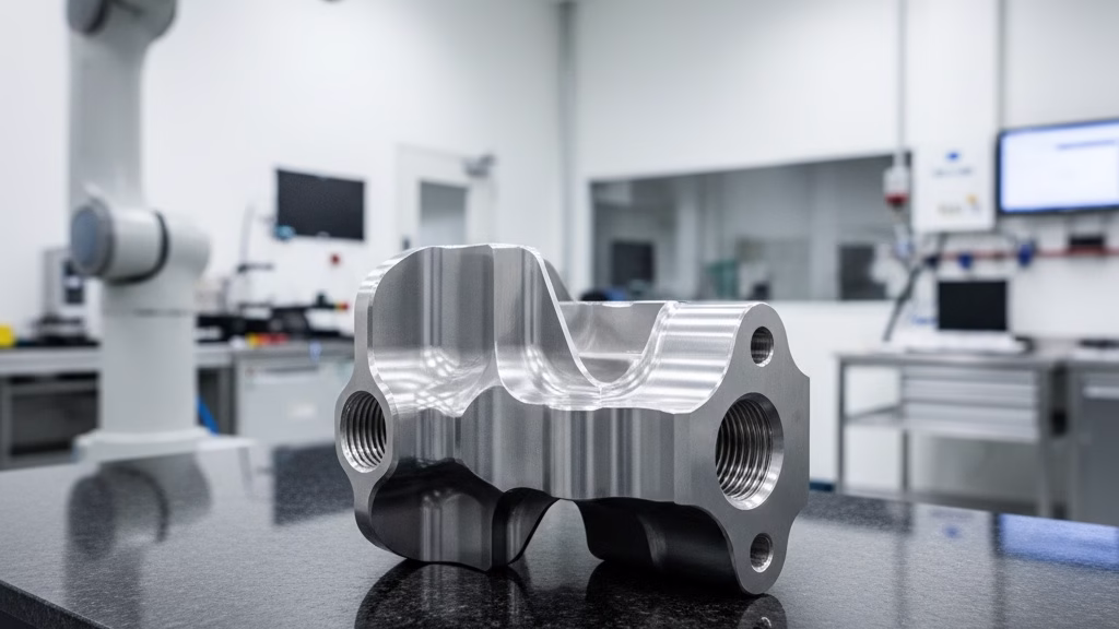 High Value, Complex Titanium Aerospace Component After Successful Cnc Machining And Inspection.