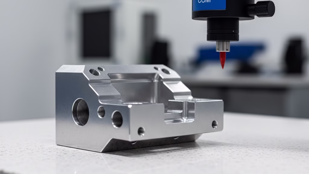 A High Precision Custom Cnc Fixture Representing An Nre Investment, Placed On A Cmm Inspection Table.