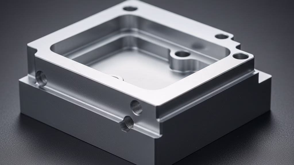 A Macro Shot Of A Complex Cnc Milled Aluminum Part With A High Precision Surface Finish.