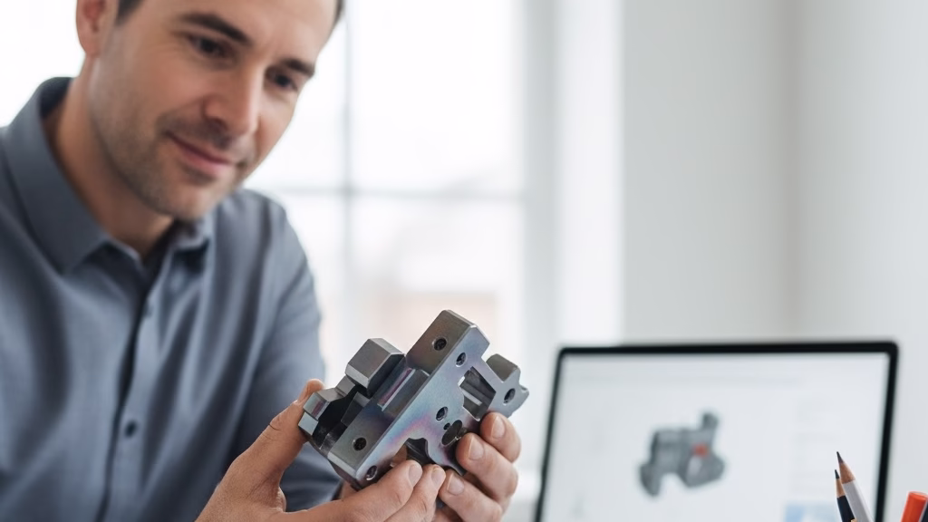 An Engineer Expressing Satisfaction While Inspecting A High Quality, Finished Machined Component.