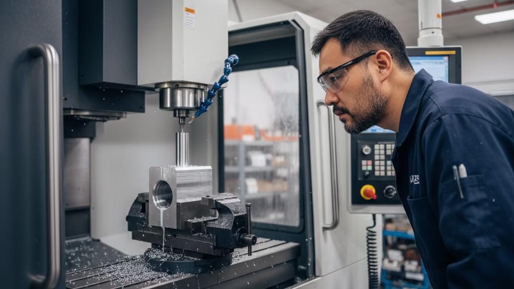 An Engineer Overseeing A Precision Cnc Boring Process In A Modern Workshop.