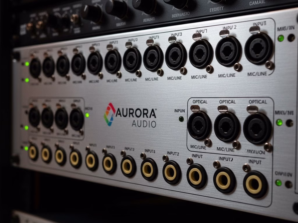 Brushed Anodized Rackmount Audio Panel With Silk Screened Port Labels.