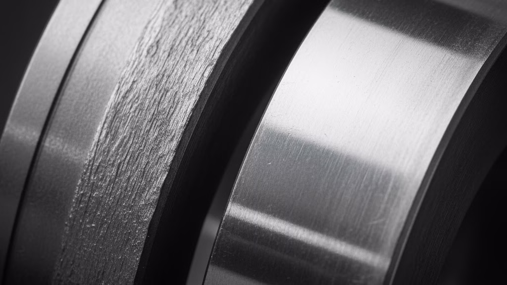 Comparison Of Rough Vs Smooth Surface Finish On A Machined Metal Part.