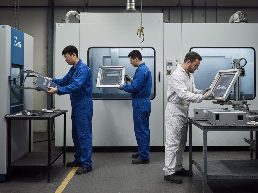 Illustration Of An Efficient In House Manufacturing Solution With A Collaborative Factory Team.