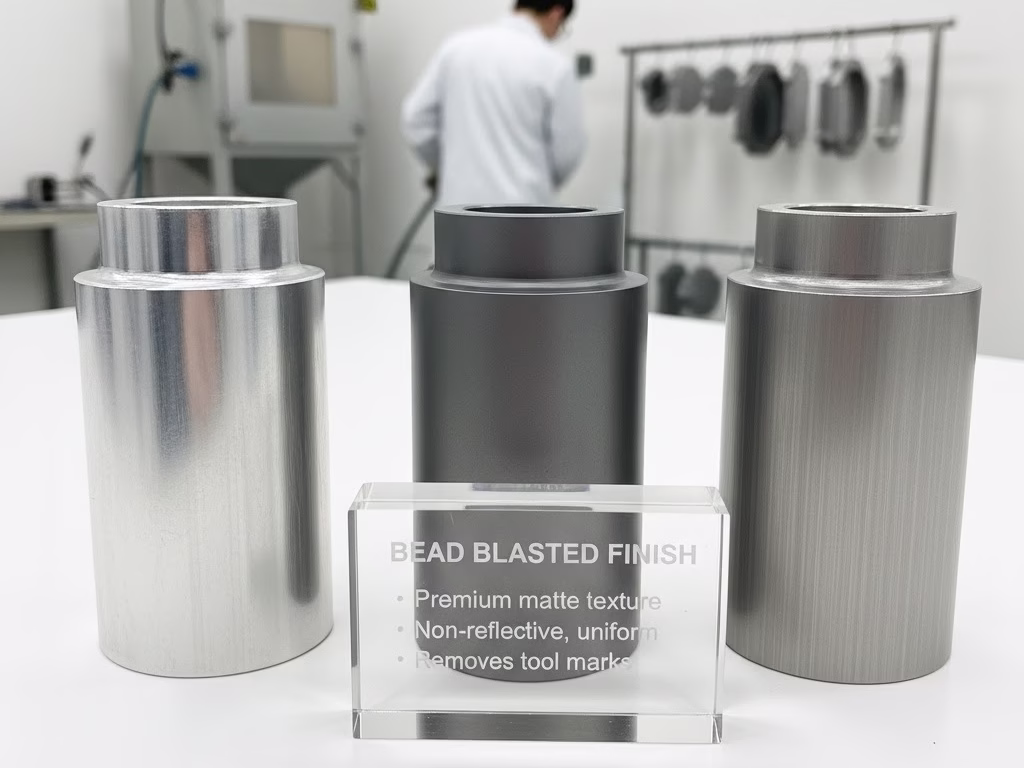 A Close Up Of A Premium, Non Reflective Matte Bead Blasted Aluminum Finish.