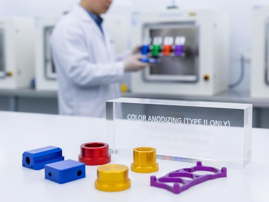 A Collection Of Type Ii Anodized Parts In Vibrant Red, Blue, And Gold.