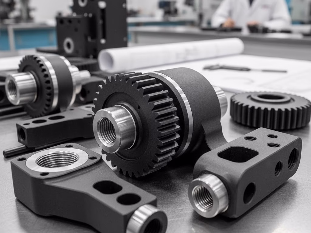 A Precision Machined, Type Iii Hardcoat Anodized Robotic Arm Component.