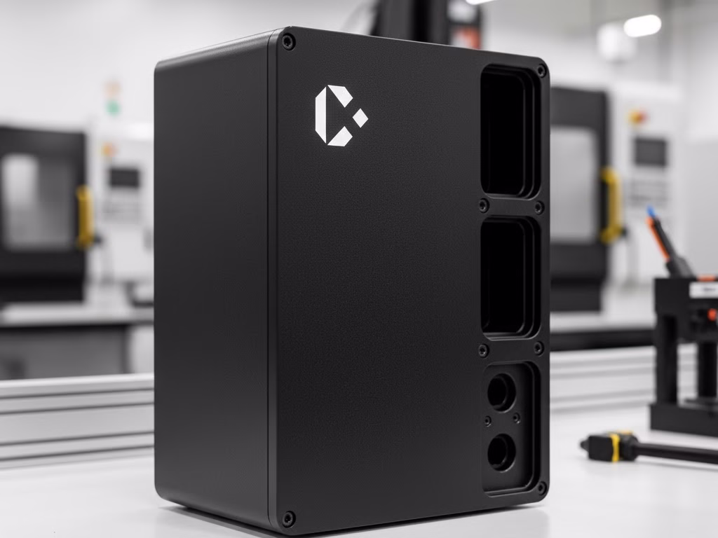 A Sleek, Matte Black Anodized Aluminum Enclosure For Custom Electronics.