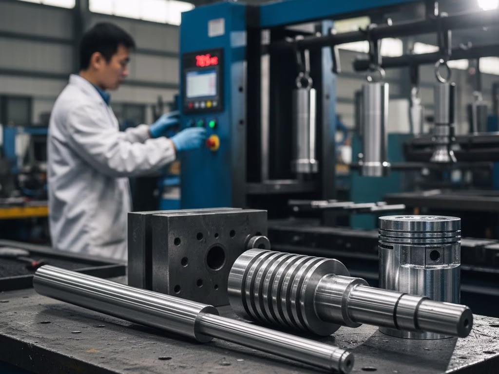 Hard Chrome Plated Hydraulic Shaft Showing Extreme Wear Resistance.