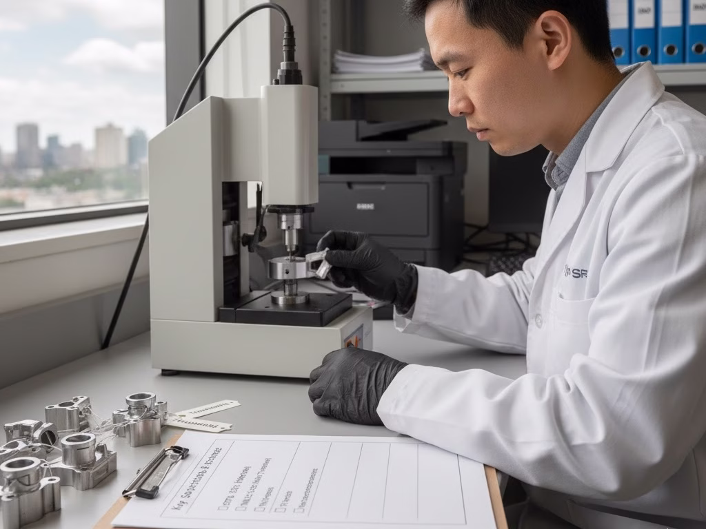 Quality Control Lab Setting Showing Certification Compliance For Plated Parts.