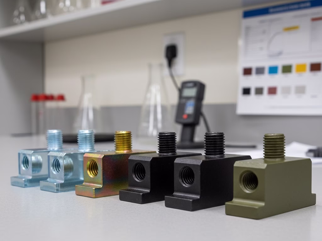 Zinc Plated Steel Parts Showing Clear, Yellow, And Black Chromate Finishes.